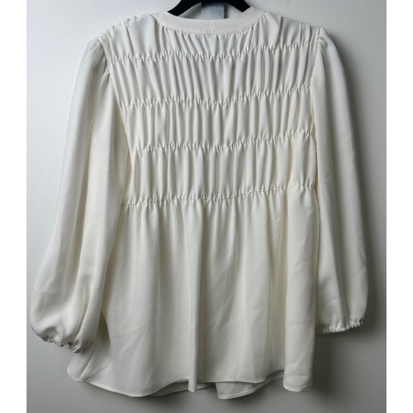 NEW $228 Trina Turk Women XS Ivory Azalea Stretch Billowy-Sleeve Blouse Top A57 - Picture 5 of 7